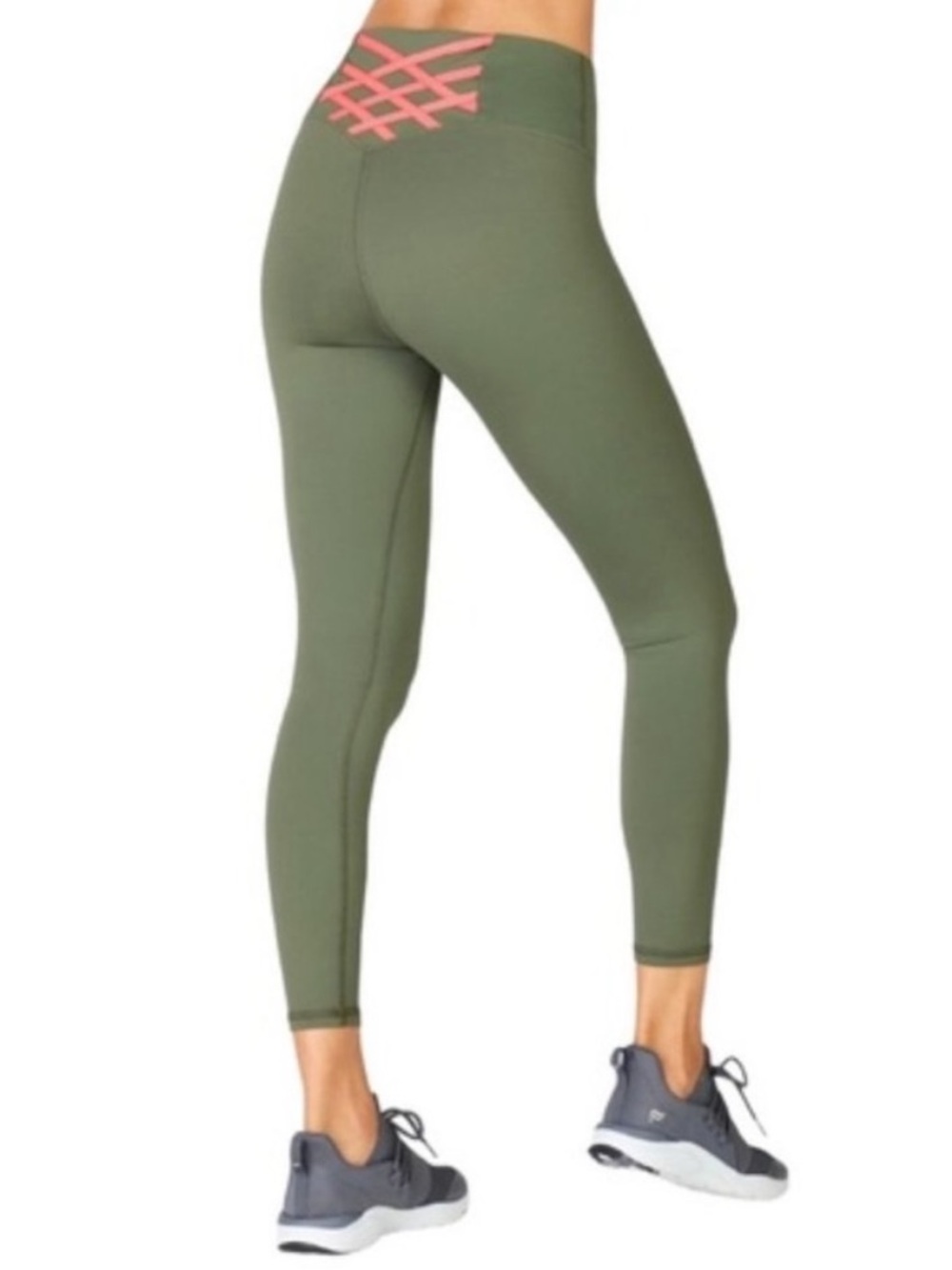 Fabletics PowerHold HighWaisted 7/8 Leggings Safari Desert Rose green pink Small